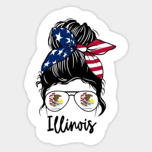 Illinois girl Messy bun , American Girl , Illinois Flag Sticker
